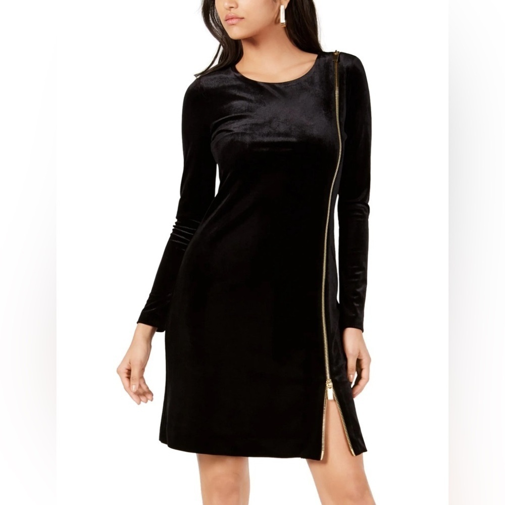 French Connection Women's Zella Aurore Velvet Long Sleeves Mini Dress Black Sz 4 - Picture 2 of 5